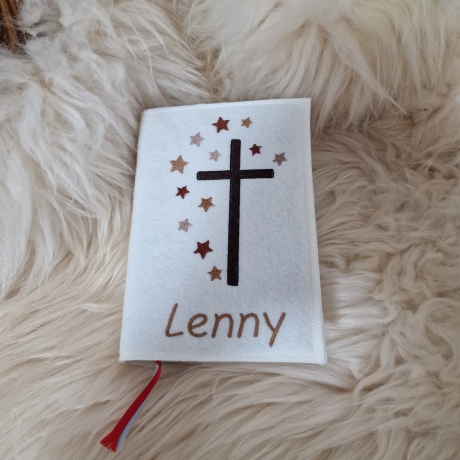 Gotteslob Gesangsbuchhülle Kreuz Sterne braun Namen W1616