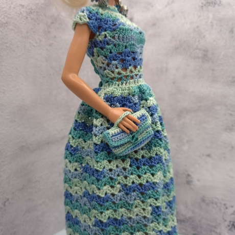 Buntes Puppenkleid und Zubehör für 1:6 Puppen (Barbie, Steffi)