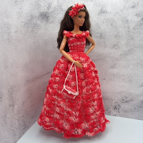Rotes Puppenkleid und Zubehör für 1:6 Puppen (Barbie, Steffi)
