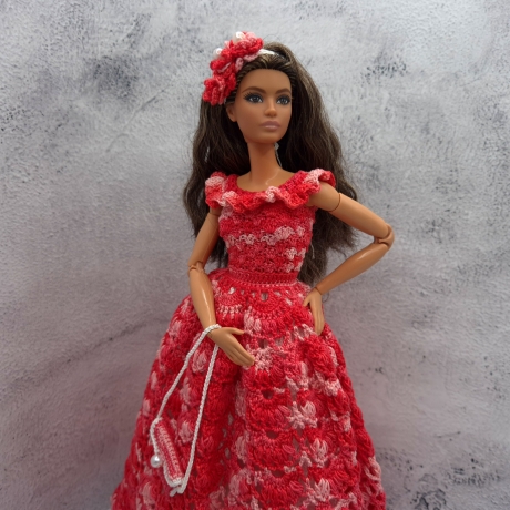 Rotes Puppenkleid und Zubehör für 1:6 Puppen (Barbie, Steffi)