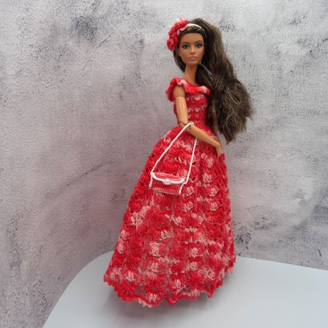 Rotes Puppenkleid und Zubehör für 1:6 Puppen (Barbie, Steffi)