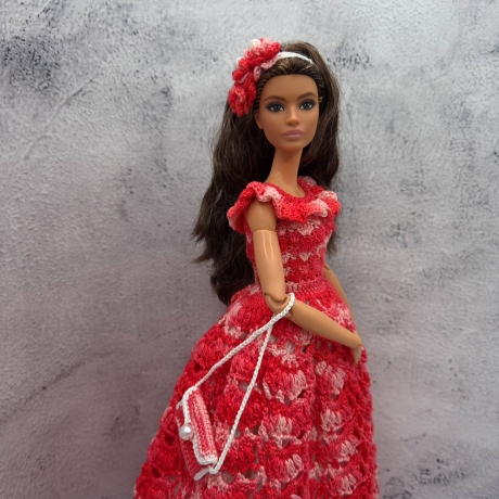Rotes Puppenkleid und Zubehör für 1:6 Puppen (Barbie, Steffi)