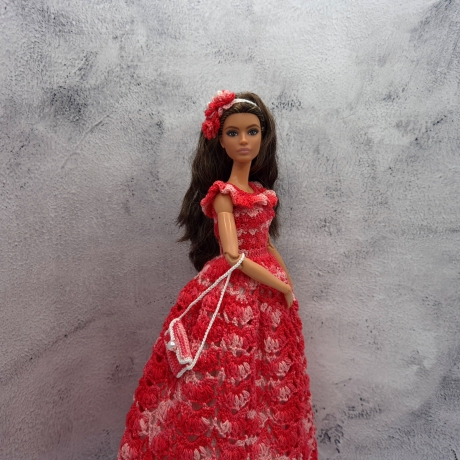 Rotes Puppenkleid und Zubehör für 1:6 Puppen (Barbie, Steffi)