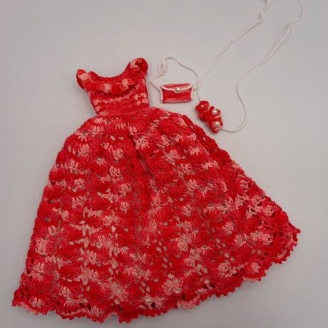 Rotes Puppenkleid und Zubehör für 1:6 Puppen (Barbie, Steffi)