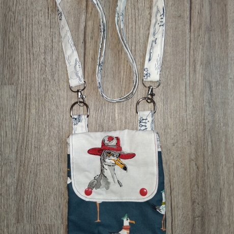 Umhängetasche klein Crossbody Tasche bestickt Handytasche Möwe