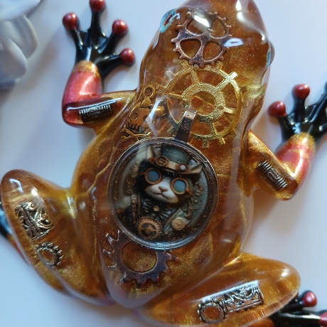 Epoxidharz Frosch SteamPunk Katze Amulett