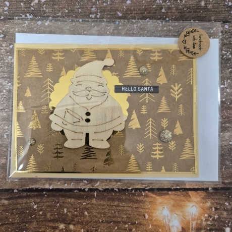 Weihnachtskarte mit Weihnachtsmann aus Holz