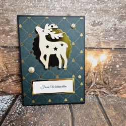 Weihnachtskarte mit Rentier/Hirsch aus Holz
