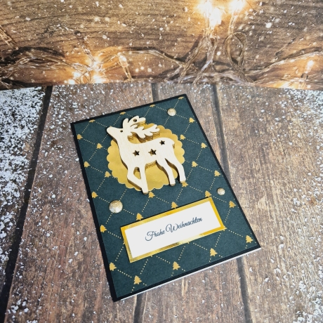 Weihnachtskarte mit Rentier/Hirsch aus Holz