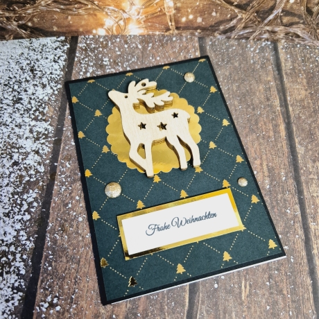 Weihnachtskarte mit Rentier/Hirsch aus Holz