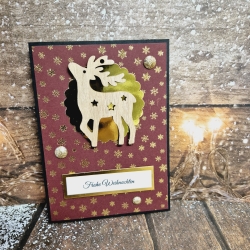 Weihnachtskarte mit Rentier/Hirsch aus Holz