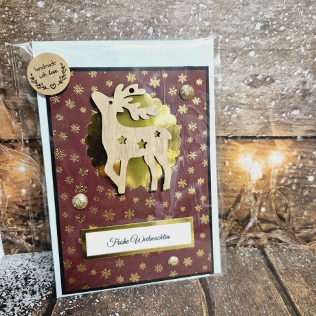 Weihnachtskarte mit Rentier/Hirsch aus Holz