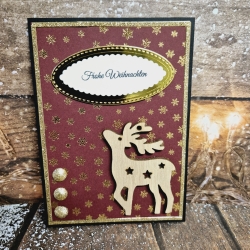Weihnachtskarte mit Rentier/Hirsch aus Holz