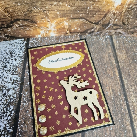 Weihnachtskarte mit Rentier/Hirsch aus Holz