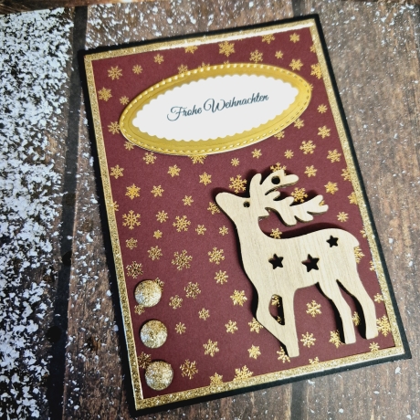 Weihnachtskarte mit Rentier/Hirsch aus Holz