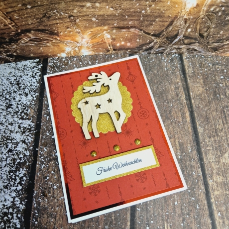 Weihnachtskarte mit Rentier/Hirsch aus Holz