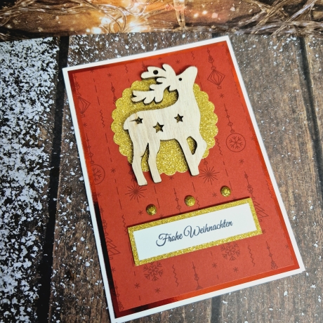 Weihnachtskarte mit Rentier/Hirsch aus Holz