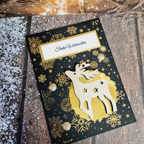 Weihnachtskarte mit Rentier/Hirsch aus Holz