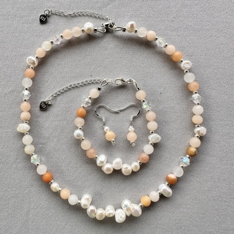 Schmuckset  Aventurin Süßwasserperlen