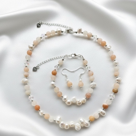 Schmuckset  Aventurin Süßwasserperlen