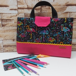 Maltasche Malmappe Stiftemappe für Malutensilien -bunte Flamingos