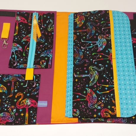 Maltasche Malmappe Stiftemappe für Malutensilien -bunte Flamingos