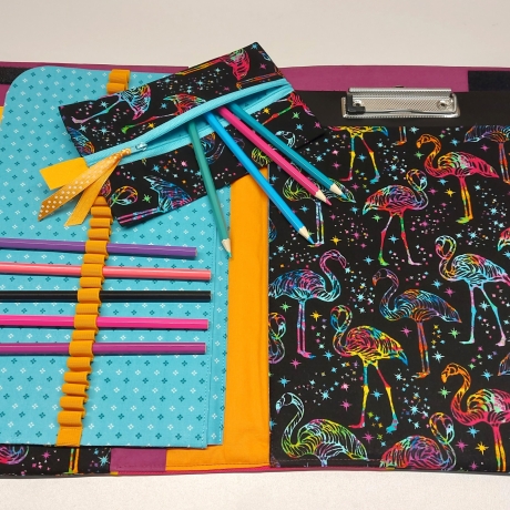 Maltasche Malmappe Stiftemappe für Malutensilien -bunte Flamingos