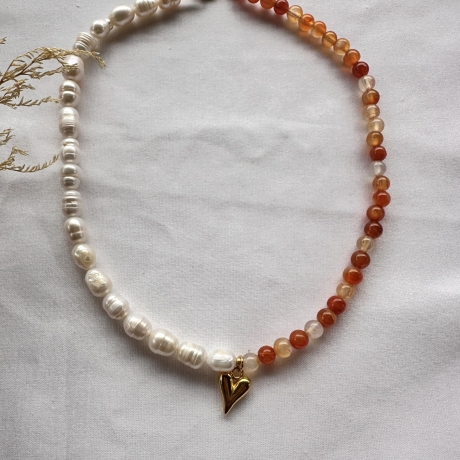  Achat Halskette & Süßwasserperlen mit Herz