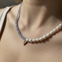 Aquamarin Halskette mit Süßwasserperlen & Herz