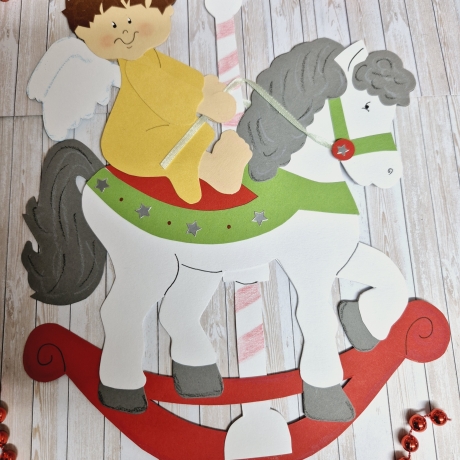 Fensterbild aus Tonkarton Engel Schaukelpferd Weihnachten  