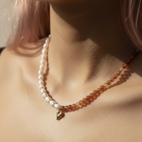  Achat Halskette & Süßwasserperlen mit Herz