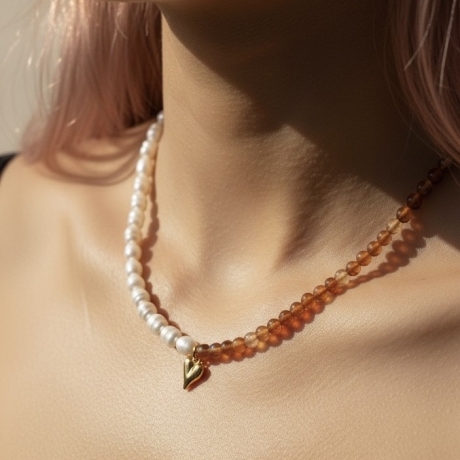  Achat Halskette & Süßwasserperlen mit Herz