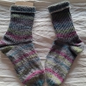 Socken Gr. 36/37 - handgestrickt - grau, bunte Streifen