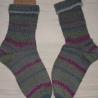 Socken Gr. 36/37 - handgestrickt - grau, bunte Streifen
