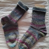 Socken Gr. 36/37 - handgestrickt - grau, bunte Streifen