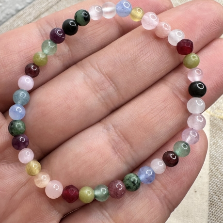 Edelstein Armband 4 mm – Naturstein‑Mix bunt, elastisch, 15–19 cm