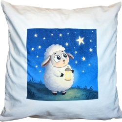Flauschiges Kissen mit süßem Schäfchen-Nachtlicht-Aufdruck 