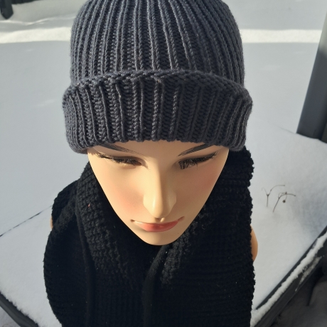 Strickmütze - grau - KU 50-56 cm -  handgestrickt - schlicht