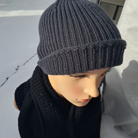 Strickmütze - grau - KU 50-56 cm -  handgestrickt - schlicht