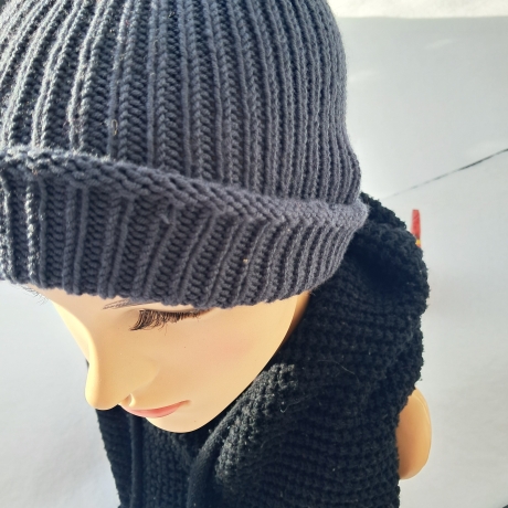 Strickmütze - grau - KU 50-56 cm -  handgestrickt - schlicht