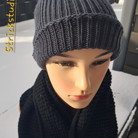 Strickmütze - grau - KU 50-56 cm -  handgestrickt - schlicht