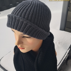 Strickmütze - grau - KU 50-56 cm -  handgestrickt - schlicht