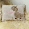 Kissen Dino Dinosaurier Streifen beige Schrift rosa W1810 