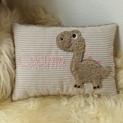 Kissen Dino Dinosaurier Streifen beige Schrift rosa W1810 