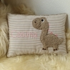 Kissen Dino Dinosaurier Streifen beige Schrift rosa W1810 