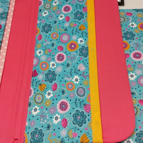 Maltasche/Zeichentasche für Kinder - Blumenwiese helltürkis/senf