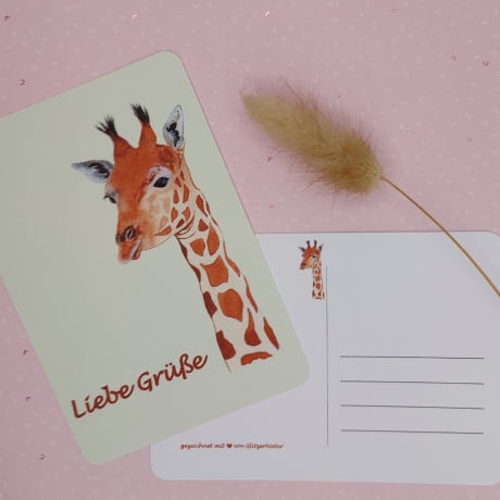 Postkarte mit Giraffe Liebe Grüße