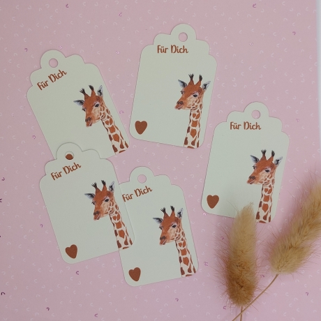 5 Geschenkanhänger mit Giraffenmotiv 