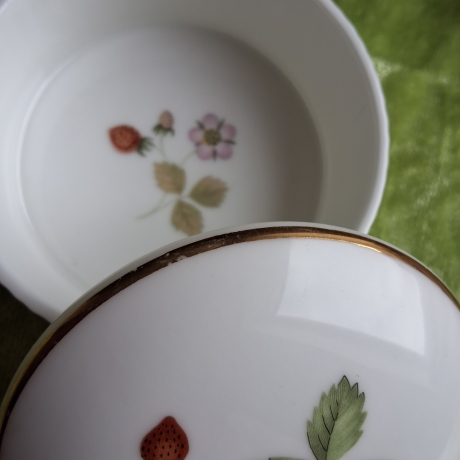 Wilde Erdbeeren auf englischem Porzellan. Goldrand.