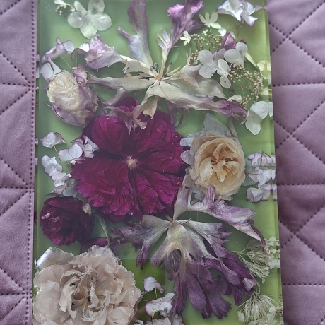 Bild/Tablett/Dekoration 30x20 echte Blumen in Epoxidharz